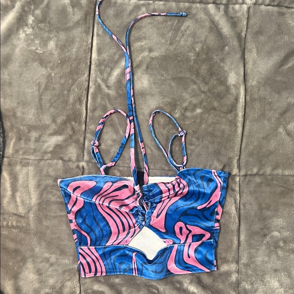 Blue & Pink Swirl Crop Top